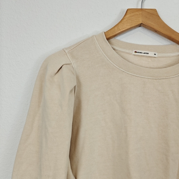 Marine Layer Enya Puff Sleeve Crewneck Sweatshirt In Antique White Size Medium - Picture 7 of 12